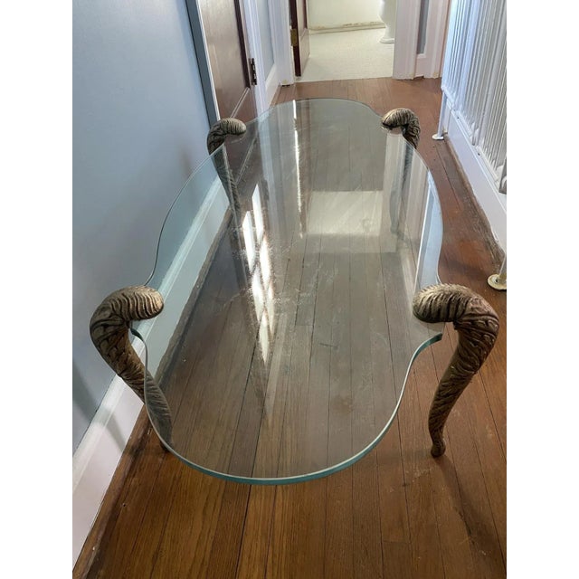 Mid-Century Modern 1960s Hollywood Regency Glass & Gilt Wood Cabriole Leg Coffee Table For Sale - Image 3 of 8