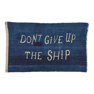 Large Patchwork Indigo Flag, Don't Give Up the Ship, Unique For Sale