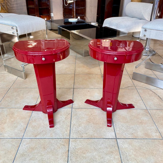 Red Lacquered Bedside Tables by Pierre Cardin, 1950s, Set of 2 For Sale - Image 4 of 5