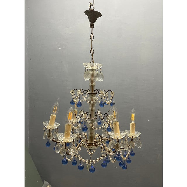 Vintage Macaroni Blue Murano Glass Chandelier, 1950s For Sale - Image 4 of 13