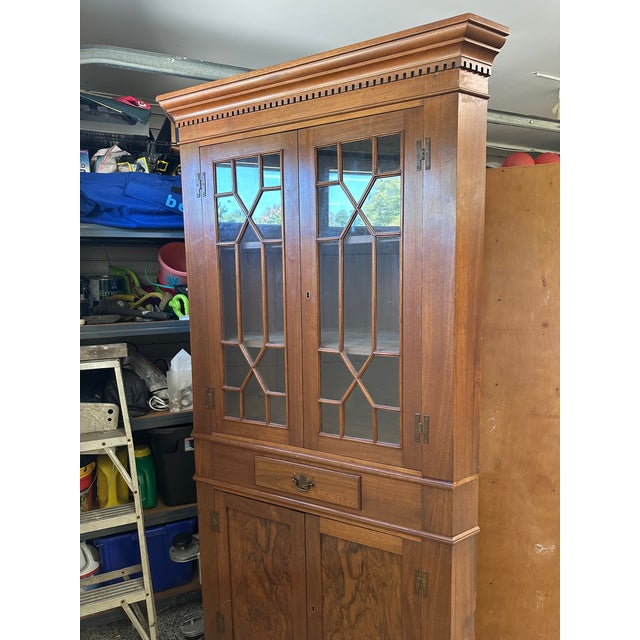 Vintage Tiger Maple Corner Cabinet Circa 1937 For Sale - Image 15 of 16