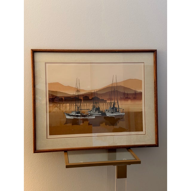 Printmaking Materials 1980s Virgil Thrasher "Wharfside Mist" Pencil-Signed Limited Edition Lithograph, Framed For Sale - Image 7 of 12