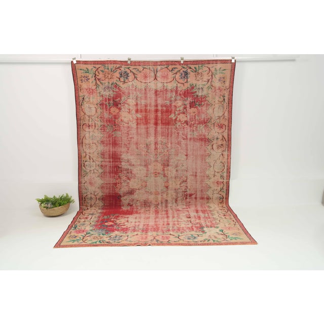1970s Vintage Turkish Handmade Wool Cotton Red Area Rug For Sale In San Francisco - Image 6 of 12