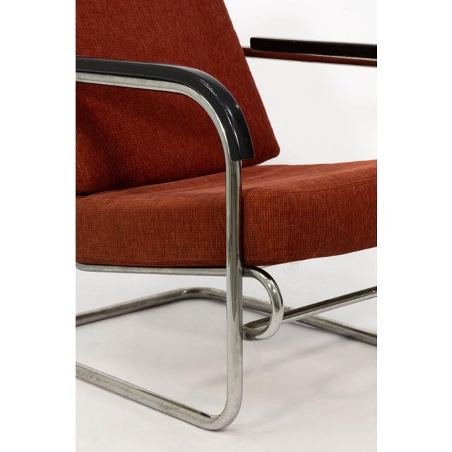 Bauhaus / Thonet Style Pair of Armchairs C. 1930s Tubular Steel With Red-Brown Upholstery For Sale In Detroit - Image 6 of 8