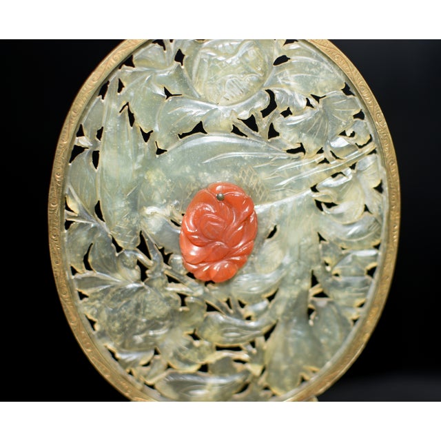 Antique Chinese Jade Red Agate Engraved Brass Bookends- a Pair For Sale In Los Angeles - Image 6 of 12