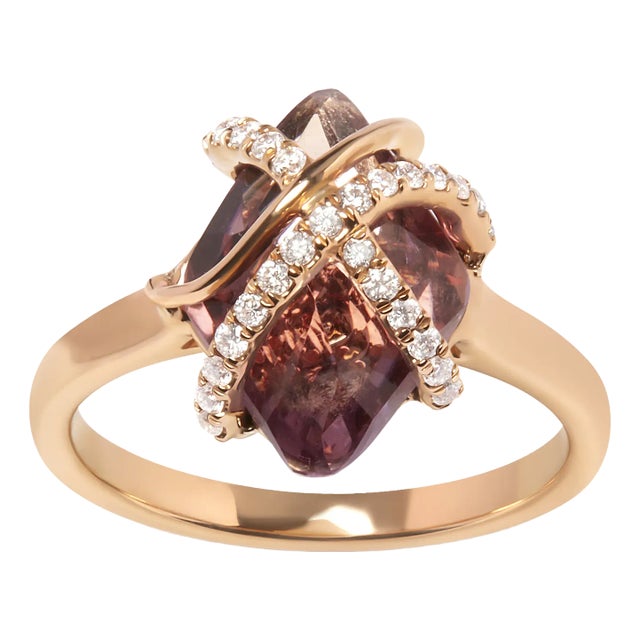 14K Rose Gold 1/5 Cttw Diamond Wrapped 15x15 MM Purple Amethyst Cocktail Ring For Sale