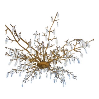 1990s Mid Century Modern Rock Crystal Organic Branch Style Chandelier With Gold Finish and Adjustable Height For Sale