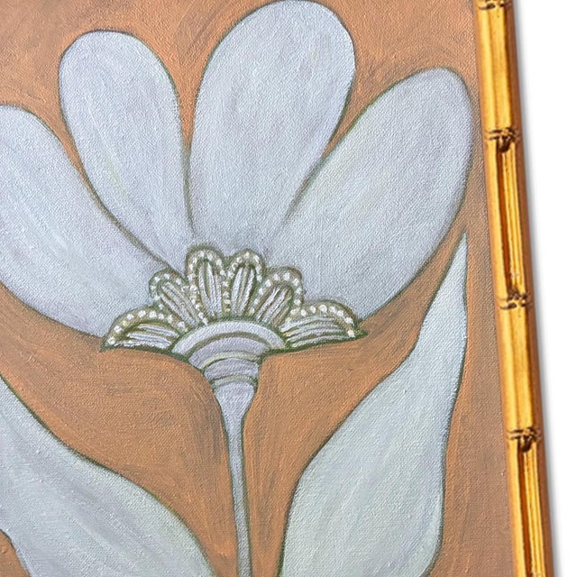 Contemporary Original Daisy Flower Painting in Gold Bamboo Frame, Oil on Canvas, 11" X 14" by Tatiana Duperault For Sale - Image 3 of 4