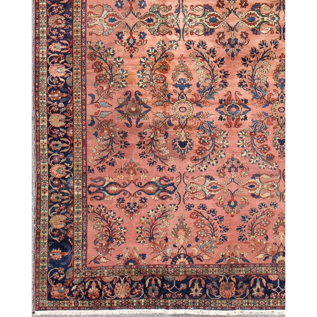 Antique Persian Lilihan Large rug in Salmon, Pink, Blue, Green and Rust Colors. Keivan Woven Arts / rug Lh-A38502, country...