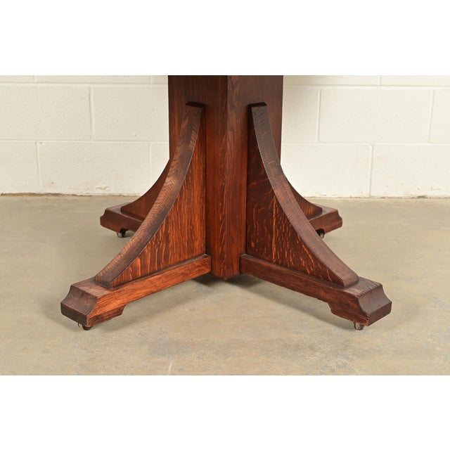Stickley Brothers Antique Mission Oak Arts & Crafts Pedestal Extension Dining Table, Circa 1910 For Sale - Image 11 of 13