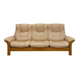 Late 20th Century Ekornes Stressless Buckingham 3-Seat Recliner Sofa Vintage MCM 90" Wide For Sale