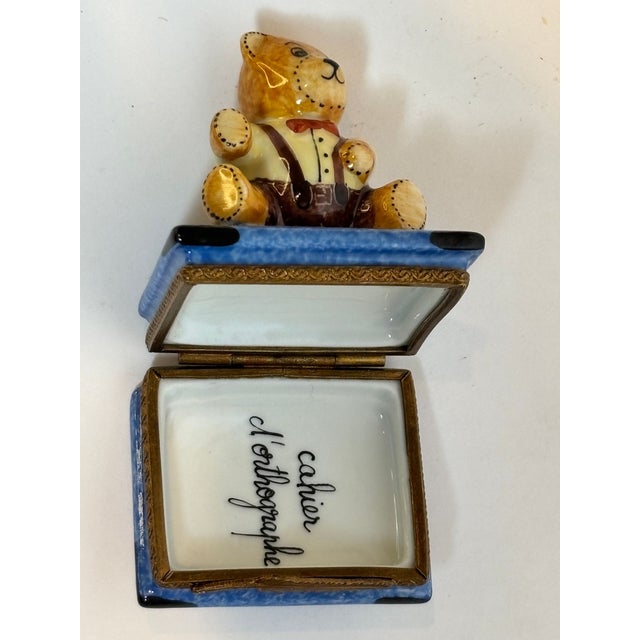 Limoges Porcelain Box With Teddy Bear on Book Hand-Painted France For Sale - Image 11 of 12