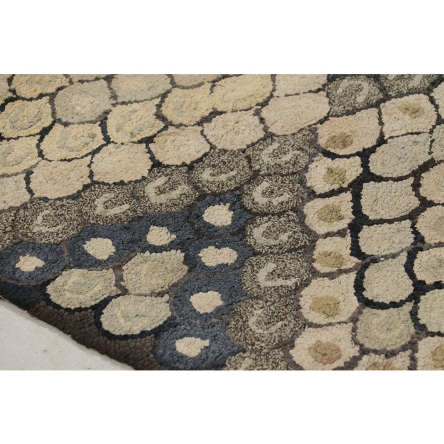 1920s Antique Hooked Rug in Blue With Cream Geometric Patterns, From Rug & Kilim For Sale - Image 5 of 8