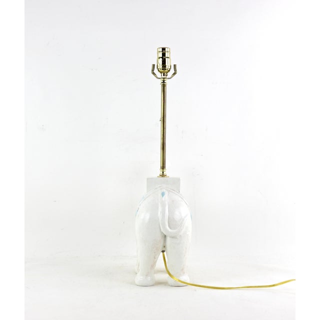A Pair of Vintage White Handmade Wooden Elephant Table Lamps For Sale - Image 4 of 9