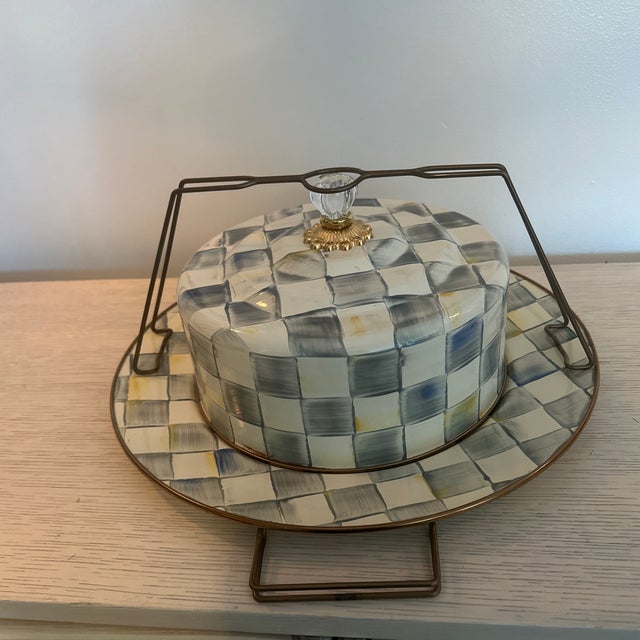 2020s Mackenzie Childs Sterling Check Cake Carrier For Sale - Image 5 of 10