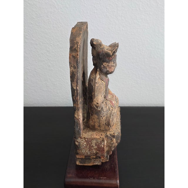 Ming Dynasty Antique Chinese Carved Gilded Wood Bodhisattva Figure Statue For Sale - Image 11 of 18