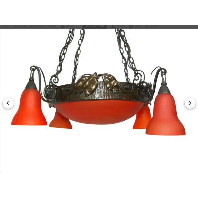 Black French Art Deco Art Nouveau Pate de Verre Chandelier, 1980s For Sale - Image 8 of 12