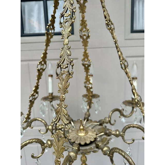 Vintage Rococo Cast Brass and Crystal Chandelier For Sale - Image 9 of 12