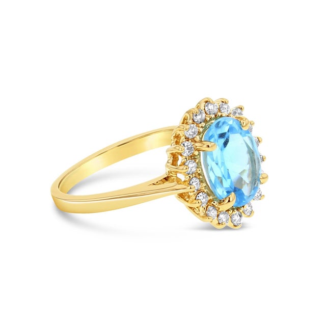 Contemporary Blue Topaz Diamond Halo Ring, Size 5 For Sale - Image 3 of 3