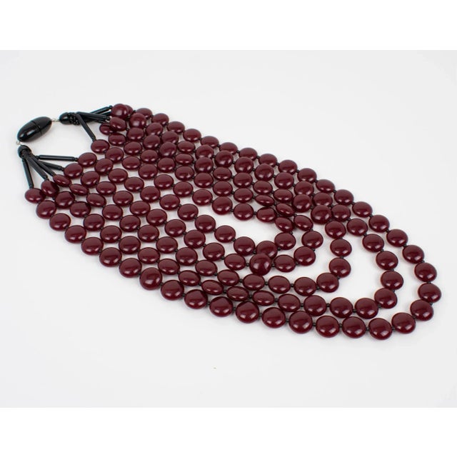 Angela Caputi Angela Caputi Red Bordeaux Resin Multi-Strand Choker Necklace For Sale - Image 4 of 9