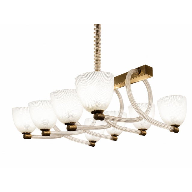1930s Mid-Century Art Deco Italian Murano Glass Reticello Chandelier, 1930 For Sale - Image 5 of 12