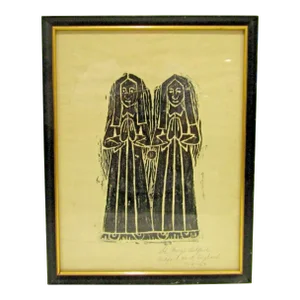 Framed 1967 St. Mary of Ashford Church Kent England Nuns Brass Rubbing