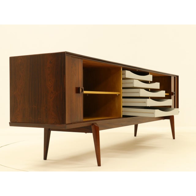 Large Rosewood Sideboard with Tambour Doors by Oswald Vermaercke for V-Form, Belgium, 1960s For Sale - Image 4 of 18
