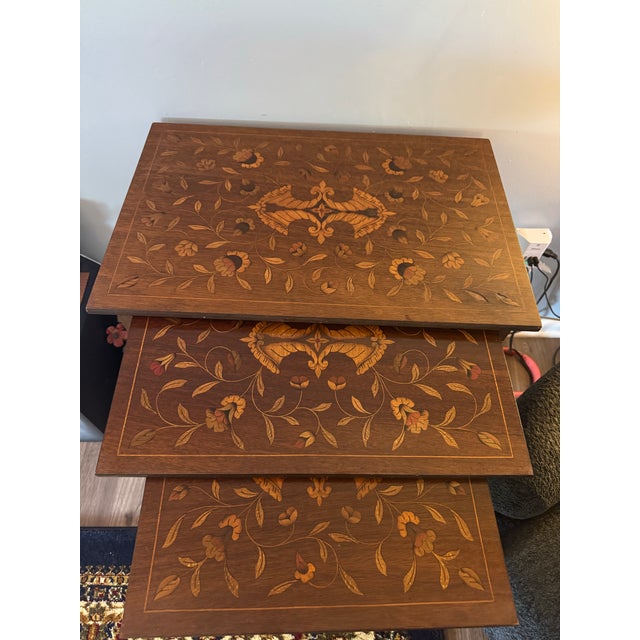 Mid-Century Modern Antique Mahogany Nesting Tables With Dutch Marquetry For Sale - Image 3 of 8