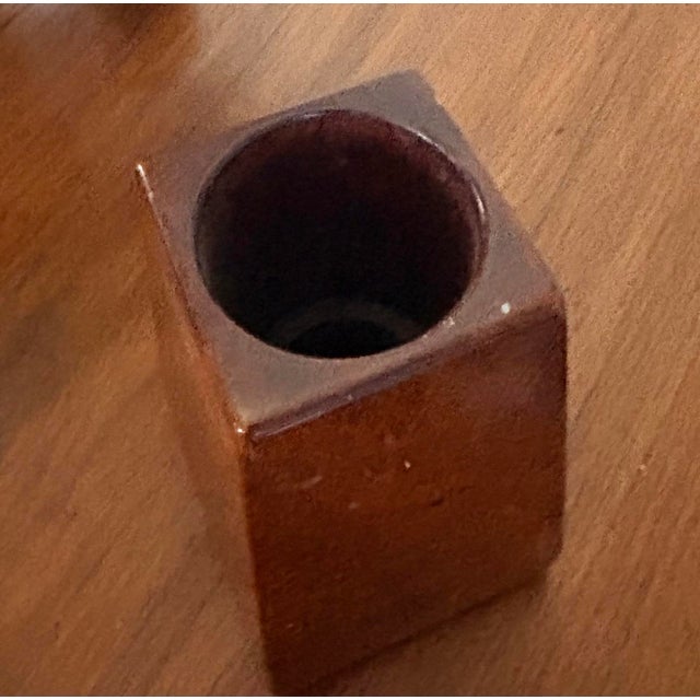 Vintage (1960’s) Custom Hand-Carved Mahogany Paint Brush Holder, 6.25” High For Sale - Image 6 of 10