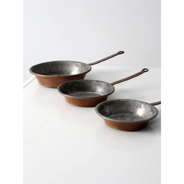 Antique Copper Pans Set of 3 For Sale - Image 6 of 11