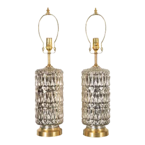 Vintage Pair of Diamond Patterned Mercury Glass Lamps