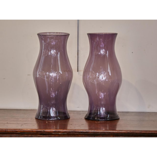 Mid-Century Modern Amethyst Midcentury Period Hurricane Lamp Glass Shades, a Pair For Sale - Image 3 of 8