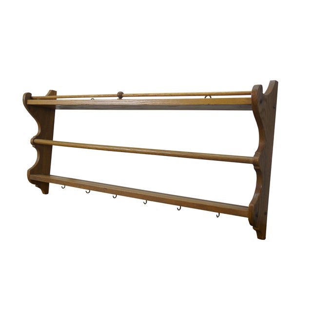 Farmhouse Oak Serpentine 2 Tier Farmhouse Wall Hanging Plate Rack Tea Cup Display Shelf 35" For Sale - Image 3 of 18