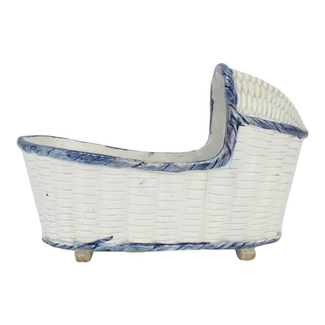 Large Antique English Blue & White Staffordshire or Pearlware Cradle Figurine For Sale