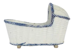 Large Antique English Blue & White Staffordshire or Pearlware Cradle Figurine