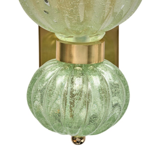 2020s Contemporary Pale Green Murano Glass and Brass Sconces - a Pair For Sale - Image 5 of 10