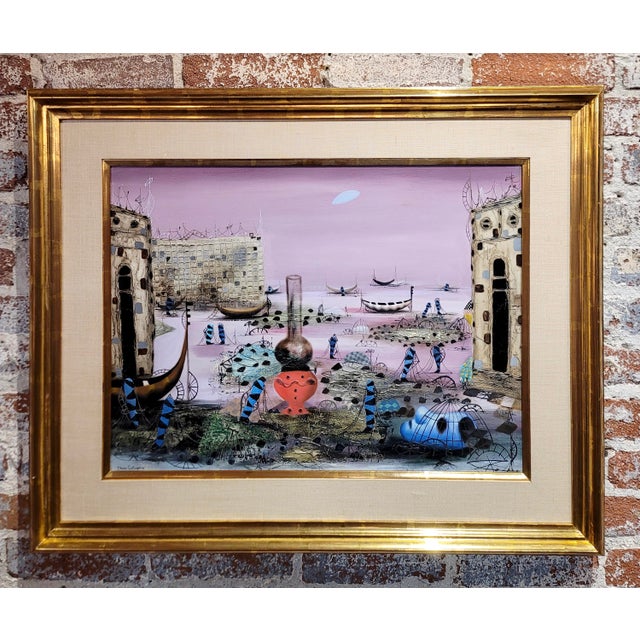 Jean Calogero - Surreal Landscape in Venice - Oil painting Italian Surrealist - oil Painting on canvas - Signed Canvas...