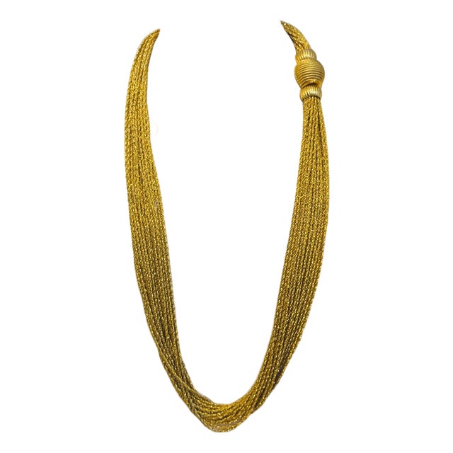 158 Gm of 18 Karat Gold With 18 Strand 24 " Long Lariat & Heavy Clasp Necklace For Sale