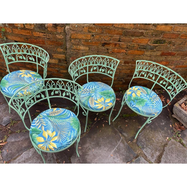petite set , original paint and some chipping, demilune back rests, work with or without cushions, no maker's mark...