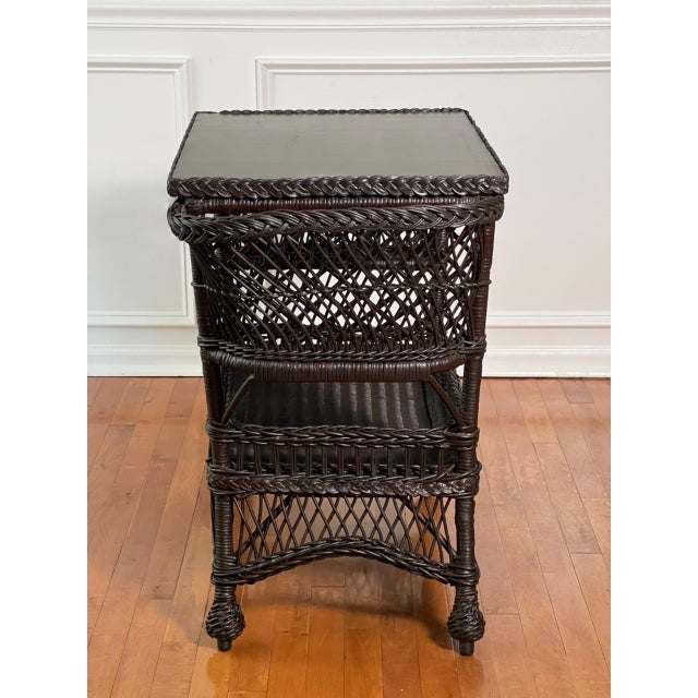 Heywood-Wakefield Bar Harbor Wicker Library or Side Table With Magazine Pockets in Brown, C. 1915 For Sale - Image 4 of 18