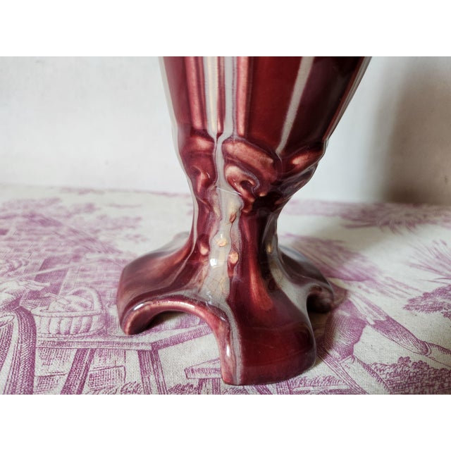 Art Nouveau Burgundy Barbotine Vase with Floral Relief, 1900s For Sale - Image 15 of 16