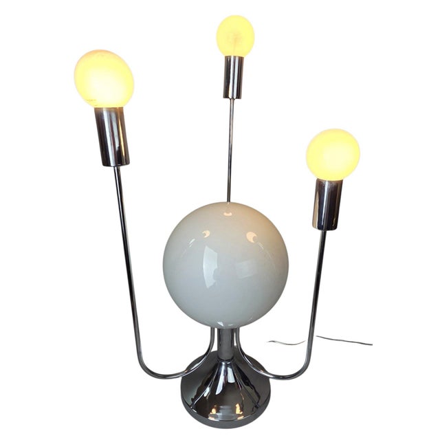 Mid-Century Modern 1970s Space Age Chrome Orbit Table Lamp With Lit Central Globe, in the Manner of Sonneman for George Kovacs For Sale - Image 3 of 8