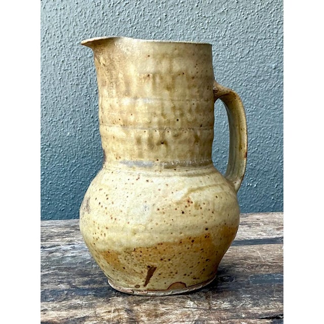 Vintage Handcrafted Beige Ceramic Jug For Sale - Image 10 of 12