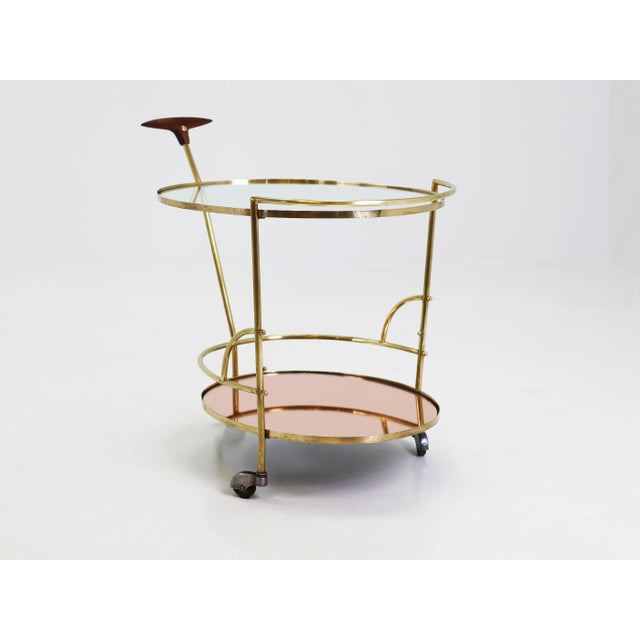 Serving Cart with Turned Wooden Handle attributed to Max Ingrand for Fontana Arte, Italy, 1960s For Sale - Image 10 of 10