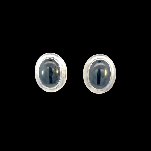 Metal 1990s Tiffany & Co Estate Natural Hematite Cabochon Earrings Sterling Silver, 2 Pieces For Sale - Image 7 of 12