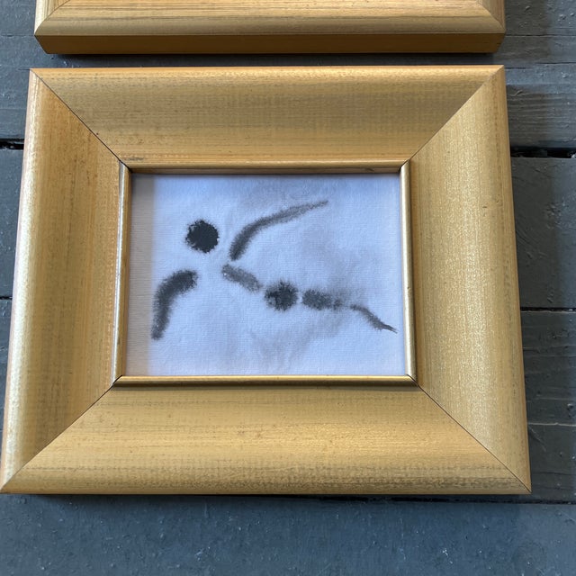 2 original 4 x 5 ink paintings on paper unsigned Overall size with frame is 8 x 9