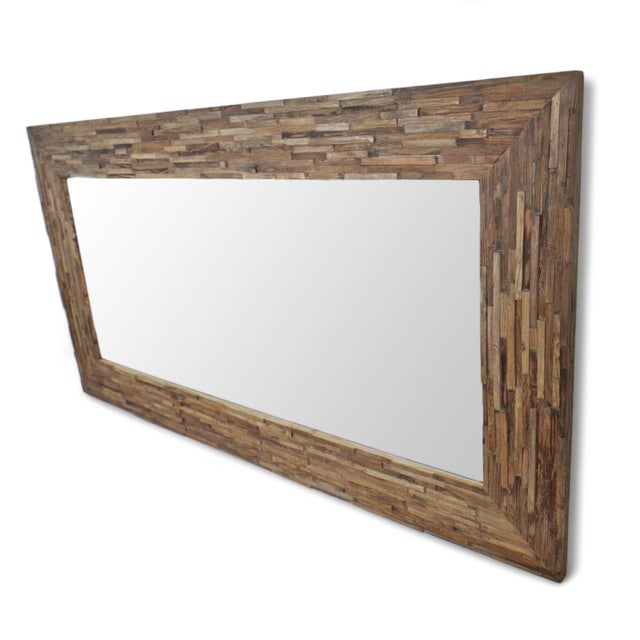 Salvaged Wood Strip Large Full Length Mirror For Sale - Image 4 of 8