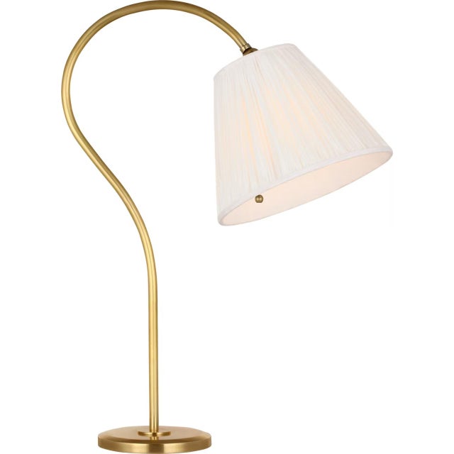 Transitional Amber Lewis by Visual Comfort Signature Dume 24" Arched Table Lamp in Hand-Rubbed Antique Brass with Silk Pleated Shade For Sale - Image 3 of 3