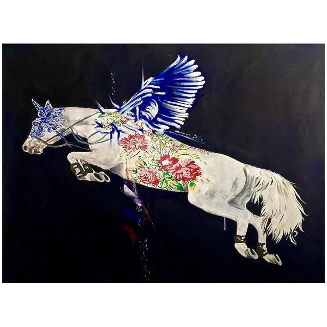 2010s "Flying Horse" Oil Painting on Canvas For Sale - Image 5 of 5