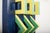 Wooden Wall Relief with Beams Painted Blue & Geometric Central Parts Painted Green/Yellow, 1950s For Sale - Image 5 of 14